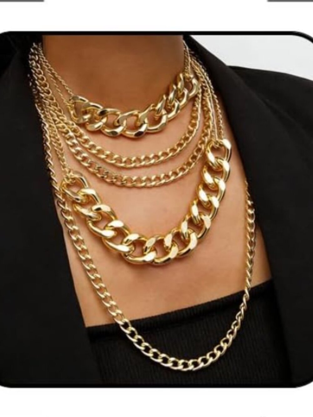 Chunky Gold Layered Chain Necklace Multilayer Punk 80s Hip Hop Statement Jewelry